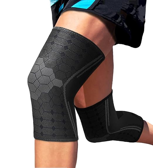 Sparthos Knee Compression Sleeves by (Pair) – Support for Sports, Running, Joint Pain Relief – Knee Brace for Men and Women Walking Cycling Football Tennis Basketball Hiking Workout Jogging (Black-L)