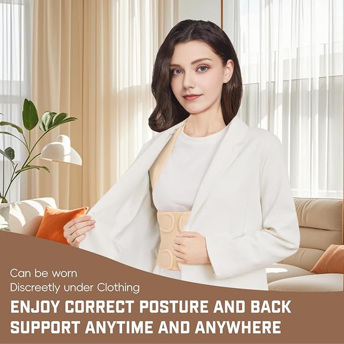 Back Brace Posture Corrector for Women & Men, Adjustable Shoulder Straightener with Full Back Support, Relief for Lower & Upper Back Pain, Hunchback & Scoliosis (Beige, Medium)
