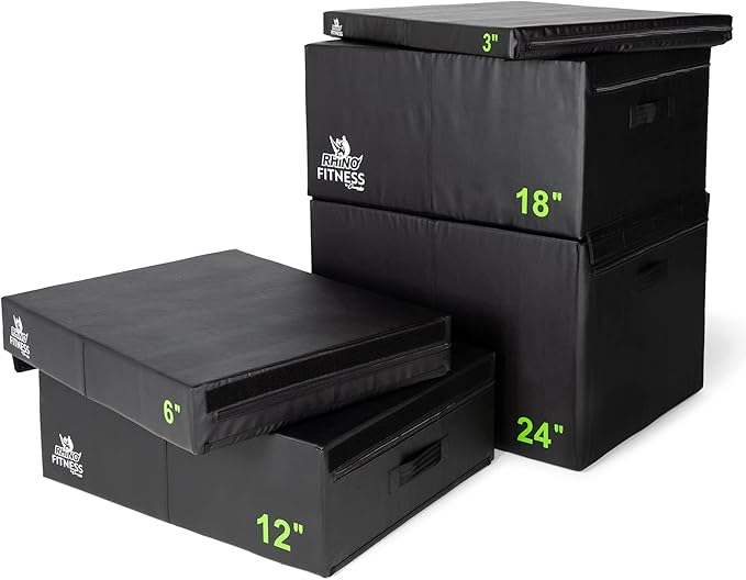 Champion Sports Foam Plyometric Box Set with 3", 6", 12", 18", and 24" Included - Durable Jump Boxes for Training with Handles, Hook and Loop Flaps - Stackable Cross Traning Plyo Box, Jumps for Gym