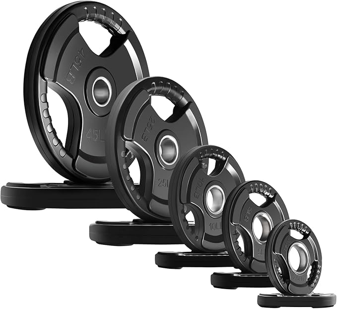 RitFit Weight Plates for Barbell, 2-Inch Olympic Rubber Grip Plates for Weightlifting and Strength Training in Home & Gym, Single, Pair and Sets