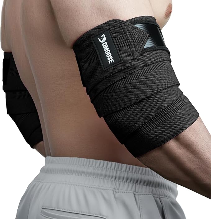 DMoose Fitness Elbow Wraps for Weightlifting (Pair) - 40'' Adjustable Strap for Gym Workout & Bench Press, Compression Elbow Sleeves for Tendonitis, Joint Support, Powerlifting & Deadlifts