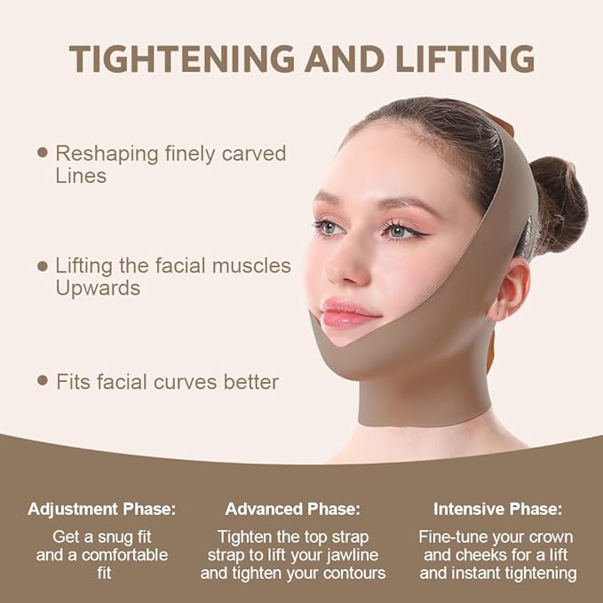 Face Strap Face Lift Belt, Comfortable VShaped Bandage Face Lift Band Face Outline Lifting Facial (Brown)
