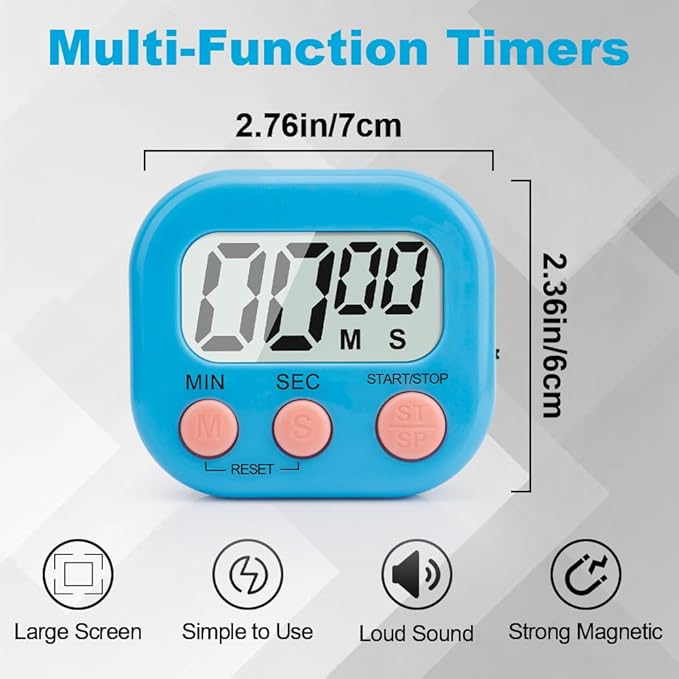 Digital Kitchen Timer, 6 Pcs Classroom Timers for Kids Teacher, Magnetic Countdown Minute Simple Timer for Cooking Study Exercise Game Baking Reading Gym Meeting Work Task Classroom (Blue/Pink)