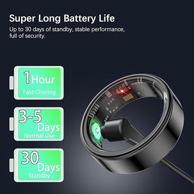 FKGZJF Smart Rings for Women Men, Fitness Ring with Heart Rate, Blood Oxygen, HRV, Stress, Sleep Tracker, Step Tracker, No Subscription Fee, lP68 Waterproof Smart Ring for iPhone & Android (Black 6#)