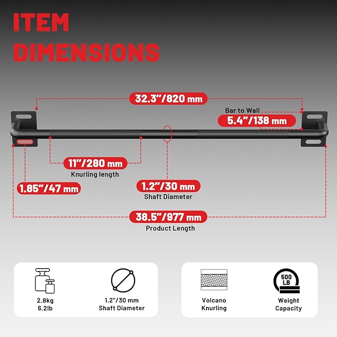 PAPABABE Wall Mounted Pull Up Bar, Chin Up Bar, Strength Training Pull-Up Bars Chin Up Bars for Home Gym