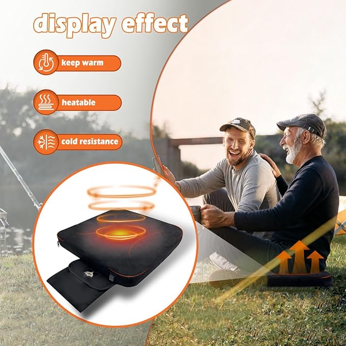 Heated Seat Cushion Foldable Memory Foam Heated Seat Pad with 3 Level Heating for Camping Fishing Office Chair Stadium Seats (Power Supply Not Included) (Artificial Suede) (L-Shape) (Square)