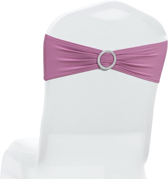 MDS Pack of 125 Spandex Chair Sashes Bow Universal fits Elastic Stretch Chair Bands Ties with Buckle for Wedding Party Banquet Events Decoration Spandex Slider Sashes Bow - Dusty Pink