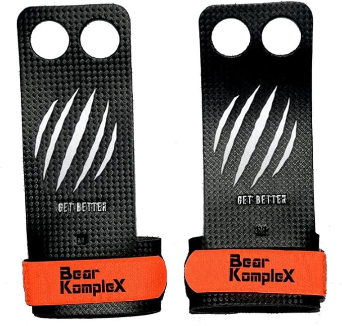 Bear KompleX 2-3 Hole Carbon Hand Grips for Weight Lifting, Cross Training and Gymnastics, Durable Workout Grips with Wrist Wraps, Comfortable Lifting Straps & Workout for Gymnastic Bars