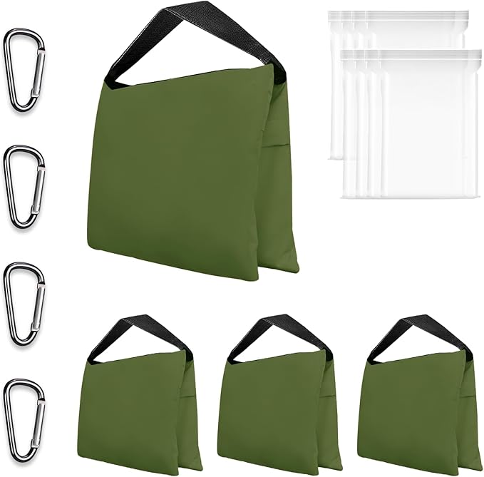 EMART Heavy Duty Sandbag Photo Studio Weight Bag Saddlebag Design for Photography Stand Light Stand Tripod, Outdoor Patio, Sports, Photo Sets, Film Sets, Live Productions -4 Packs Set(Green)