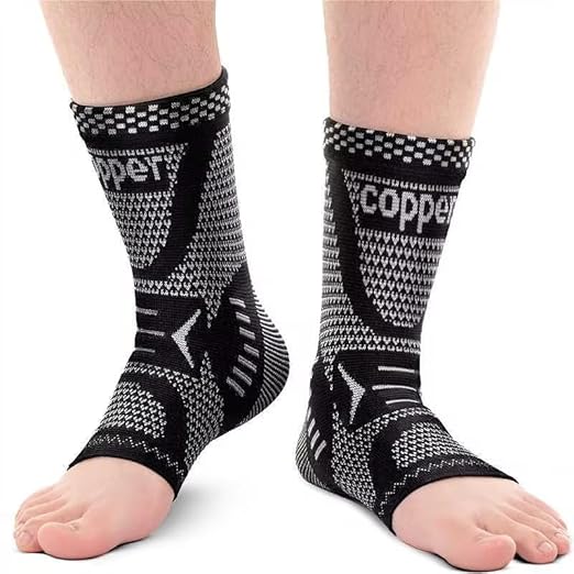 INDEEMAX Ankle Brace Compression Sleeve for Women & Men, Ankle Support Copper Infused Ankle Brace for Sprained Ankle, Plantar Fasciitis Sports, Achilles Tendonitis Pain Relief, Sliver Black, S