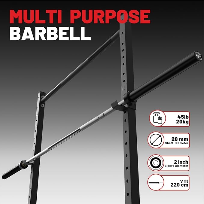 7FT Olympic Barbell 45 lb Barbell 2 INCH 1000lbs/1500lbs Capacity Olympic Bar with Moderate Knurling For Squats Curls Deadlifts