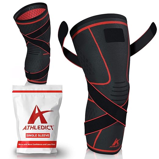 ATHLEDICT Knee Brace Compression Sleeve with X Strap for Support & Pain Relief for Meniscus Tear, ACL, MCL, Running - Men & Women XXXL Plus Size