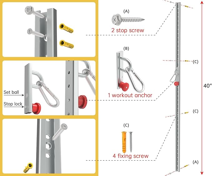 Resistance Band Wall Anchor, Wall Mount Workout Anchors for Home Gym Workouts，Body Weight Straps, Suspension Training, Exercise,Stretching,Yoga