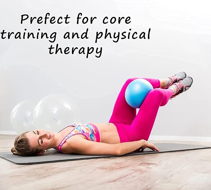 Pilates Exercise Ball for Yoga, Barre, Fitness & Physical Therapy Mini Squishy Balance Ball for Home Workouts Includes Pump for Easy Inflation