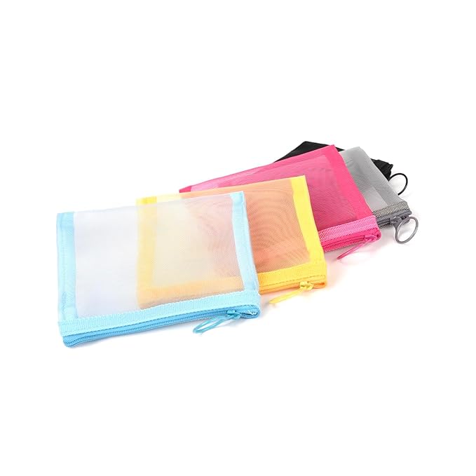 patu Mini Zipper Mesh Bags, 4" x 5", Size S / A7, 5 Pieces, Beauty Makeup Lipstick Cosmetic Accessories Organizer, Small Travel Kit Storage Pouch, Assorted Colors