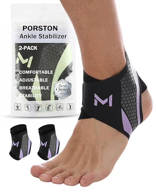 2-Pack Ankle Brace for Men & Women,Adjustable Lace up Ankles Sock,Basketball Ankle Stabilizer with Straps,Orthopedic Compression Sleeve for Plantar Fasciitis Relief,Tendonitis,Sprained (Purple)