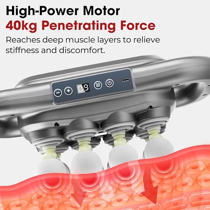 Back Massager for Relief Deep Tissue with Heat, 8 Heads Hands-Free Electric Back Massager, with 9 Modes & 9 Levels Deep Tissue Massage Gun for Pain Relief, Portable for Home & Office Use