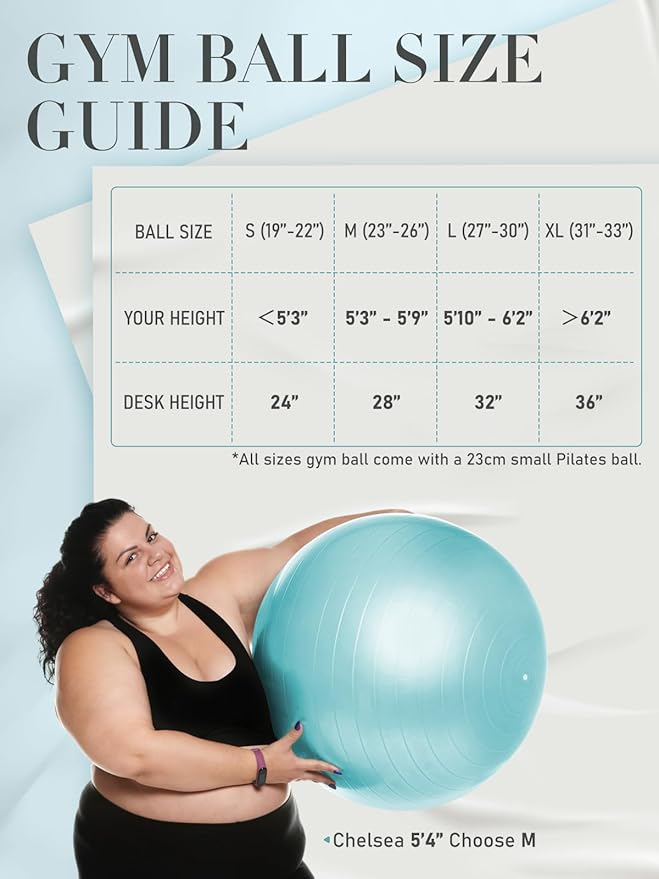 PhysKcal Yoga Ball for Exercise, Pilates Set, 4 Sizes Fitness Ball for Workout, Birthing, Pregnancy, Physical Therapy- Pump Included
