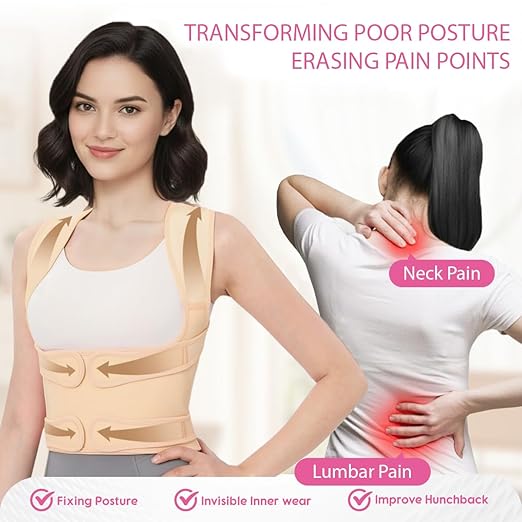 Posture Corrector for Women & Men – Adjustable Back Brace with Full Back Support, Shoulder Straightener for Spine Alignment, Scoliosis, Hunchback & Back Pain Relief (Beige, Medium)