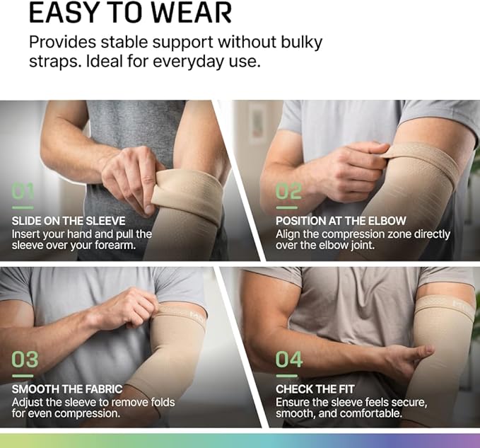 Modvel 2 Pack Elbow Brace - Golfer's Elbow Compression Sleeve Support for Joint Pain Relief, Recovery, Tendonitis Braces, Tennis Elbows Brace For Men & Women, Workout & Weightlifting Arm Wrap, Nude