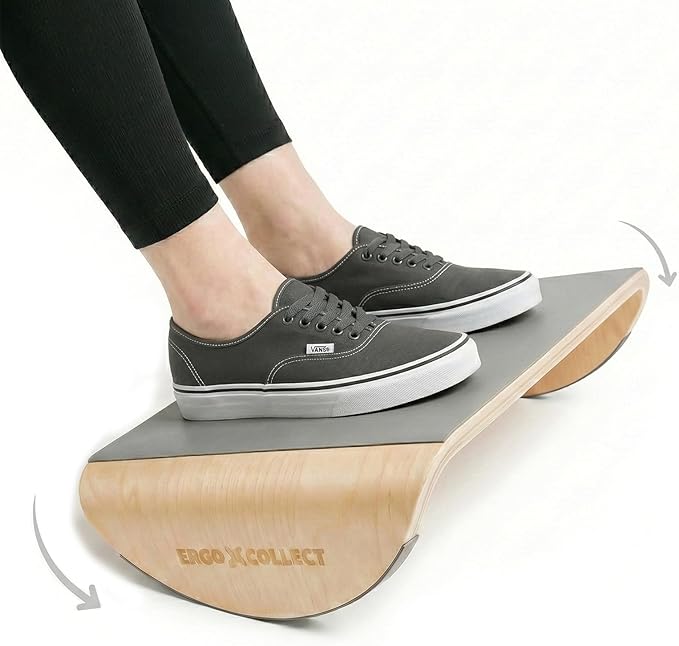 Wood Foot Rest Under Desk, Ergonomic Rocking Footrest with Whole Piece Curved Solid Wood Base,Balance Board Active Sitting Desk Footrest for Office & Home, No Assembly