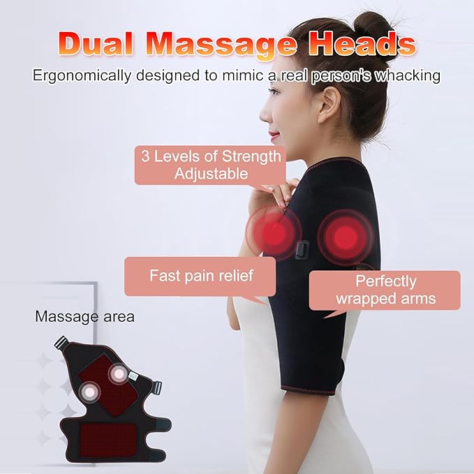 Heated Shoulder Brace with Massager Portable Electric Heating Pad for Shoulder Pain and Upper Arm Muscle Massage Heated Wrap for Shoulder Right