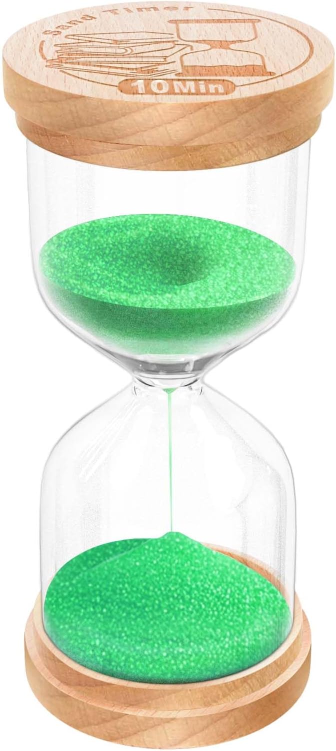 10 Minute Sand Timer, Wooden Hourglass Sand Clock, Small Wood 10 Min Hour Glass, Sandglass for Brushing Teeth, Reloj De Arena, Classroom, Game, Kitchen, Home, Office