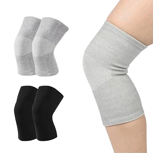 Bamboo Charcoal Compression Knee Sleeve - 2 Pairs Elastic Warm Knee Brace for Men and Women - Compression Knee Pads for Arthritis (Black+Gray, X-Large)
