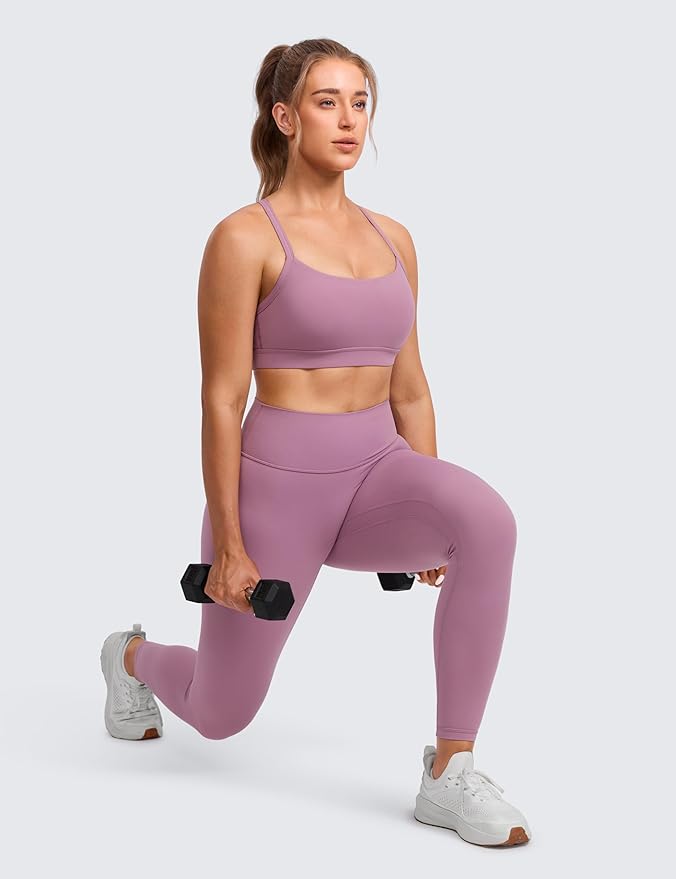 CRZ YOGA Butterlift Cut-Out Cross Back Sports Bras for Women - Medium Impact Adjustable Thin Straps Pilates Padded Gym Tops