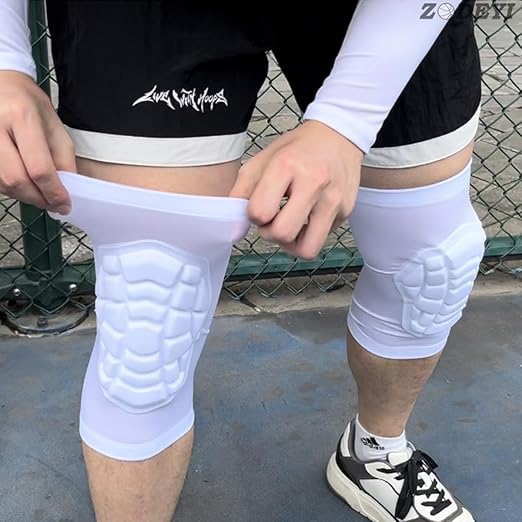 Wrestling Knee Pads Short Knee Sleeve, 2 Pcs Knee Compression Sleeve for Football, Basketball, Volleyball(White_L_2 Pcs)
