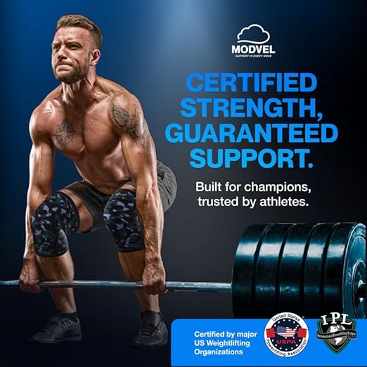 Modvel 7mm Neoprene Knee Sleeves for Men & Women Weightlifting & Powerlifting – Compression Knee Sleeve Support for Squats, Gym, Training – USPA, IPL Approved – Large Army/dark (Pair)