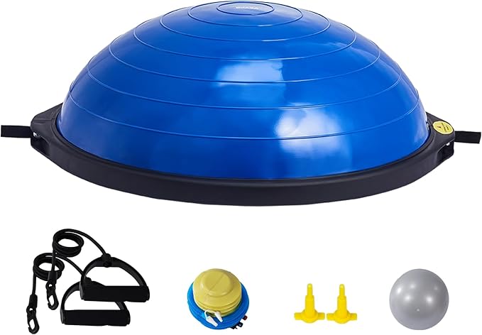 VEVOR Half Exercise Ball Trainer, 23/26 inch Balance Ball Trainer, 1500lbs Capacity Stability Ball, Yoga Ball with Resistance Bands & Foot Pump, Strength Fitness Ball for Home Gym Full Body Workout