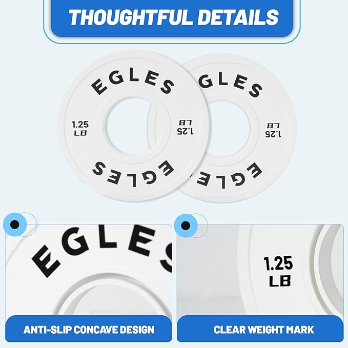 Egles Change Plates Set 1.25LB, 2.5LB, 5LB - Rubber-Coated Weight Plates in Pairs, Olympic Bumper Plates, Color-Coded, IWF Standard, Fit 2-Inch Barbells Strength Training Weight Plates Gym & Fitness