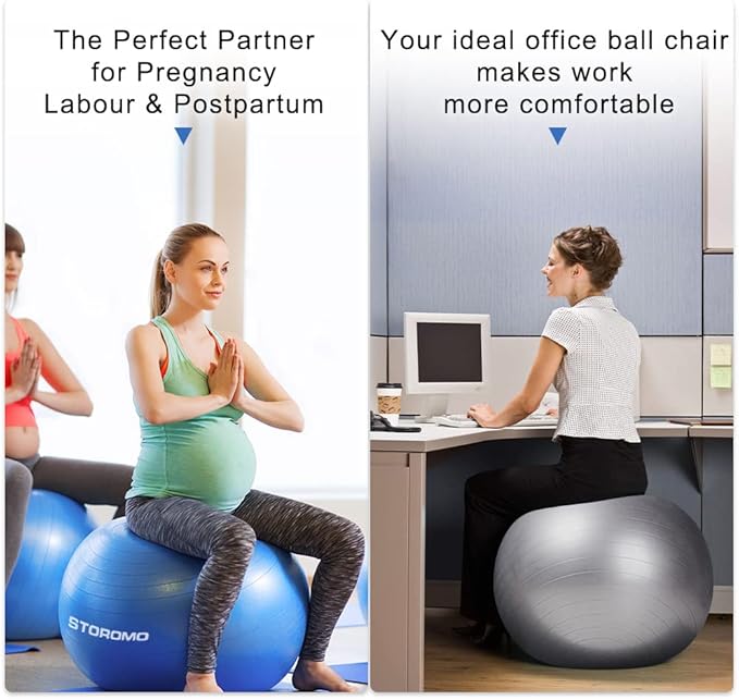 Anti-Burst Pregnancy Exercise Ball – High Weight Capacity Stability Ball for Yoga, Pilates & Labor Support, Eco-Friendly PVC Fitness Ball for Moms, Includes Pump (45cm-95cm)