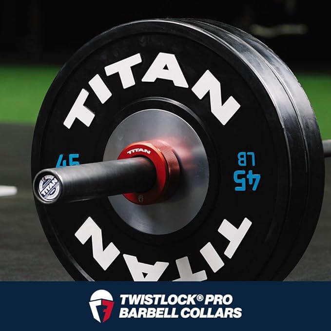 Titan Fitness TwistLock Pro Aluminum Barbell Red Collar Set, 59.5mm-51.5mm Sleeve Diameter, Quick Release Olympic Barbell Clamps, Pair of Magnetic Aluminum Weight Clips with Easy-Grip Knurling