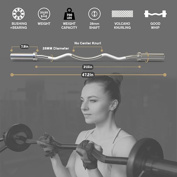 RitFit 2 Inch EZ Curl Bar with Weights, 350LBS Weight Capacity Olympic Curl Barbell for Bicep, Tricep and Weight Lifting Exercises