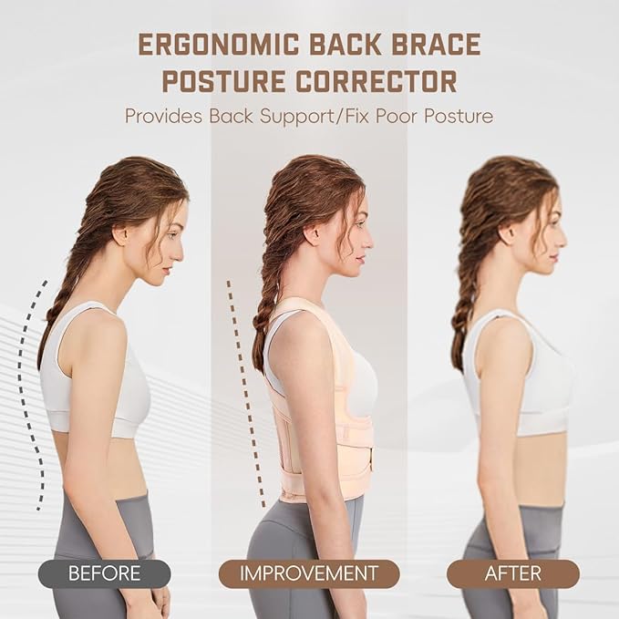 Back Brace Posture Corrector for Women & Men, Adjustable Shoulder Straightener with Full Back Support, Relief for Lower & Upper Back Pain, Hunchback & Scoliosis (Beige, Medium)