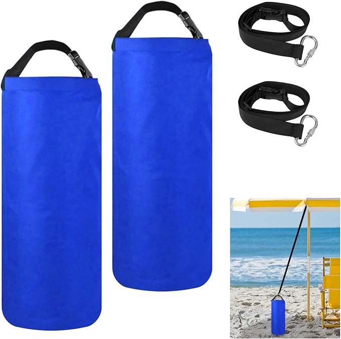 2Pack 10L Beach Umbrella Weight Sand Bags 25lbs 600D Oxford Cloth Heavy Duty Sun Umbrella Sand Anchor Portable Fillable Summer Sunshade Canopy Tent Sandbag Stand Holder for Outdoor High Wind Resistant