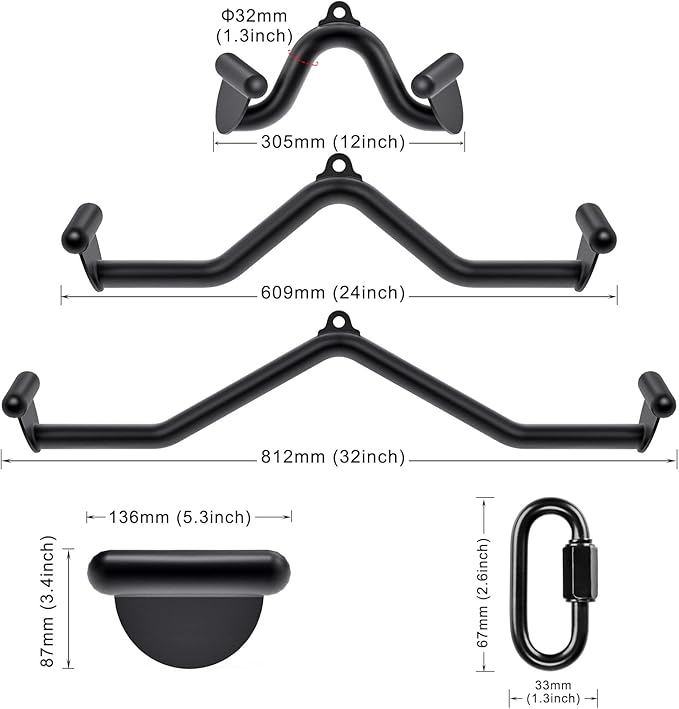 SELEWARE LAT Pull Down Bars Cable Machine Attachment Heavy Duty Steel Tubing Structure Home Gym Workout Attachments Triceps Press Down Bar for Cable Machine Back Strength Training V-Bar Rowing Set