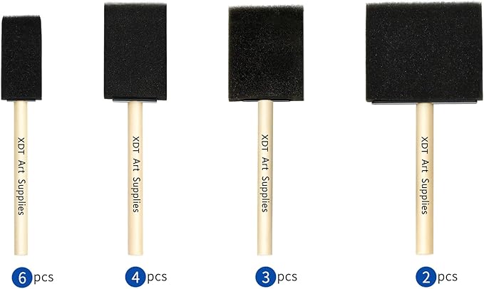 XDT Foam Paint Brushes 15Pc Set, Sponge Paint Brushes for Staining, Crafting & Painting- Durable Foam Brushes and Sponge Brushes Set