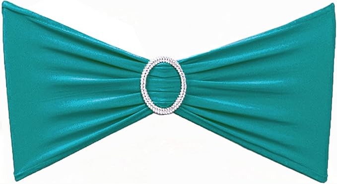 50 Pack Stretch Dark Turquoise Chair Sashes Bows for Wedding Teal Chair Bands with Buckles Party Feast Banquet Restaurant Bridal Shower Outdoor Event Decoration