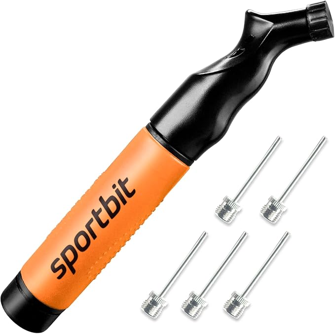 SPORTBIT Ball Pump for Sports Balls - Push & Pull Inflating System - Hand Pump for All Exercise Balls - Volleyball Pump, Basketball Inflator, Football & Soccer Ball Air Pump - Goes with 5 Needles Set