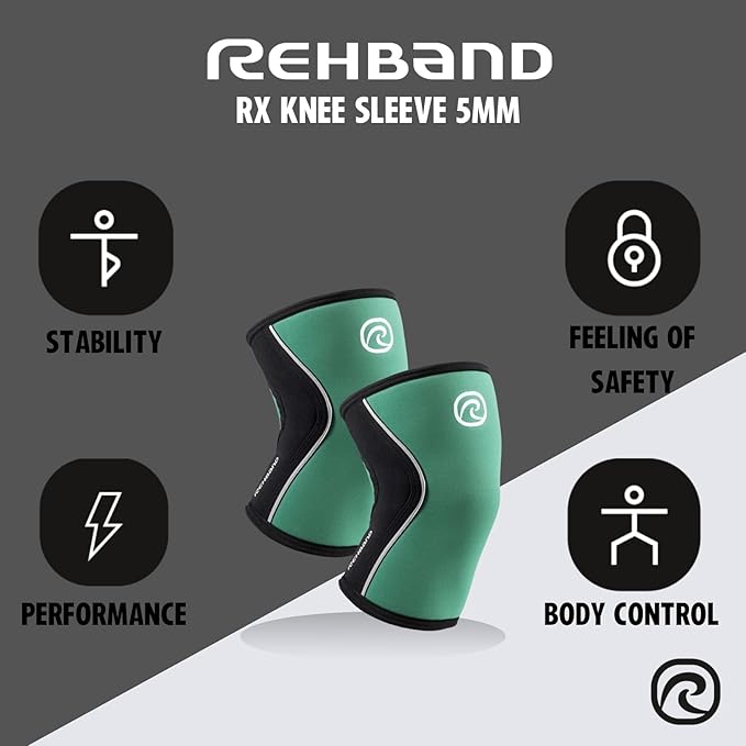 Rehband 5mm Knee Sleeves for Functional Training, Cross-Training & Powerlifting, Weightlifting Knee Support made of Neoprene, Unisex, Colour:Emerald Green - 1 Pair, Size:X-Small