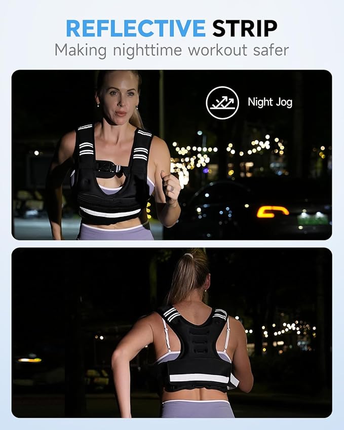 Adjustable Weighted Vest for Women Men, 6-12lb/12-20lb/20-32lb Comfort Fit - U-Shaped Ergonomic Weight Vest with 6 Removable Iron Sandbags, Large Front Mesh Pocket & Reflective Strips, Ideal for Running, Walking, Strength Training, HIIT, Cardio Workouts