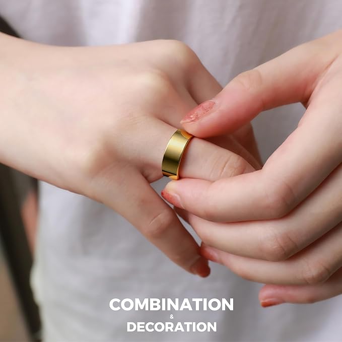 Smart Ring for Women Men Fitness Tracker with Blood Pressure,Heart Rate,Sleep Monitoring,Step Counting,for iPhone and Android,Waterproof smart blood pressure monitor,No Subscription Fees,Gold 8 size