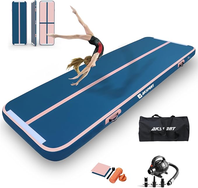 AKSPORT Gymnastics Air Mat Tumble Track Tumbling Mat Inflatable Floor Mats with Air Pump for Home Use/Tumble/Gym/Training/Cheerleading/Parkour/Beach/Park/Water