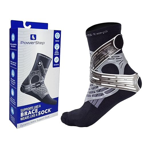 PowerStep Dynamic Ankle Support Sock, Ankle Brace and Ankle Compression Sock, for Flexibility, Ankle Support and Injury Prevention, Pain Relief, Unisex (Left Medium, Men's 7-9.5, Women's 8-10.5)