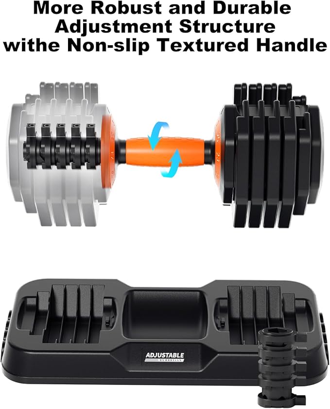 Adjustable Dumbbell Set, 10-in-1 25LB/55LB Ajustable Dumbbells with Safe Locking System, Enclosed Storage Tray, 1 Sec Fast Adjustment, Comfortable Non-Slip Textured Grip, Suitable for Home Gym Workouts Men and Women