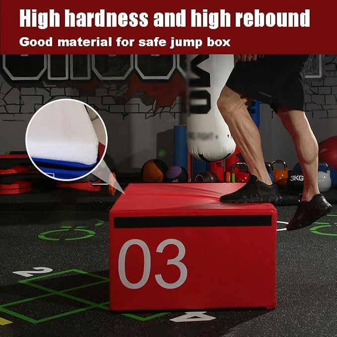 Box Jump, Soft Foam Enhanced Box Jump, Plyometric Training Box, Stackable Box Jump, Used for Jump Training, Pressure Training and Physical Training. Suitable for Home Gym Exercise