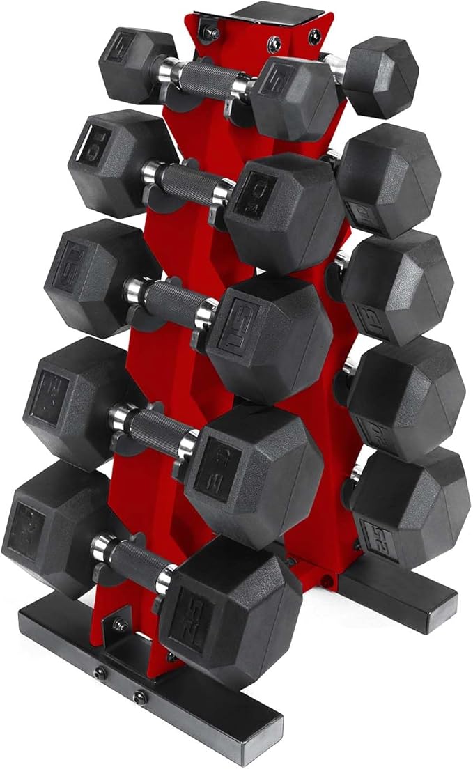 CAP Barbell 150 LB Coated Hex Dumbbell Weight Set with Vertical Rack | Multiple Options